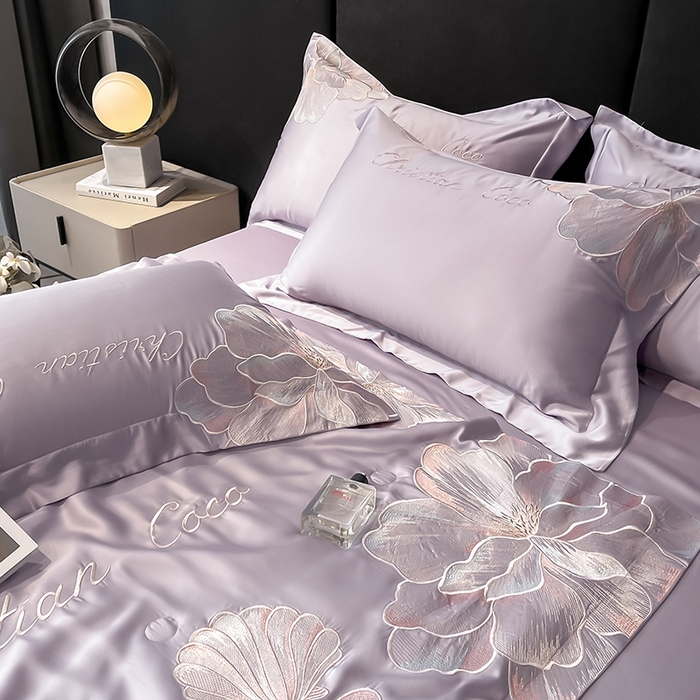 91家纺网 家纺一手货源 找家纺 置顶家纺 2025新款水洗天丝夏被四件套-coco小姐 COCO小姐-香芋紫