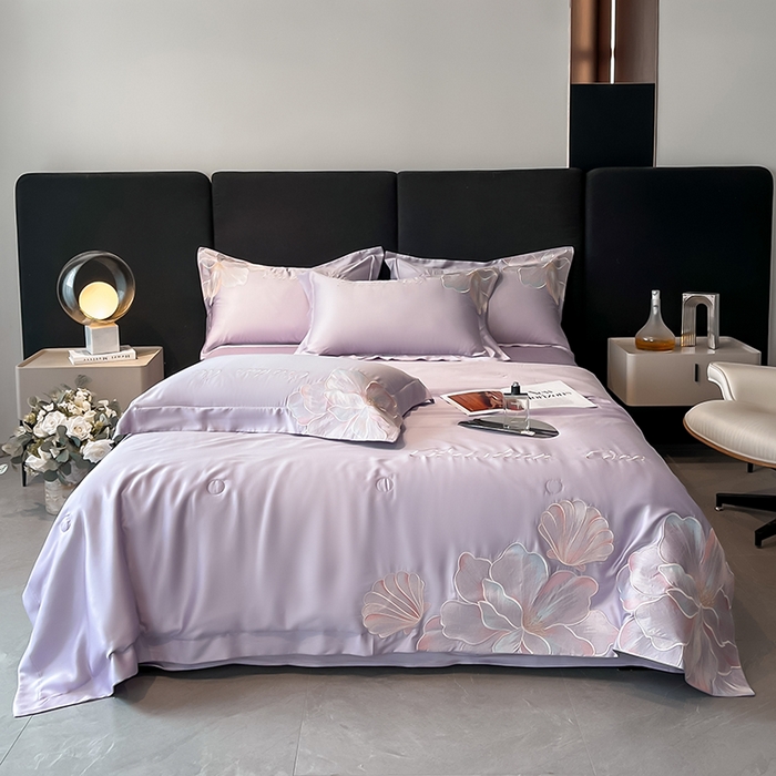 91家纺网 家纺一手货源 找家纺 置顶家纺 2025新款水洗天丝夏被四件套-coco小姐 COCO小姐-香芋紫