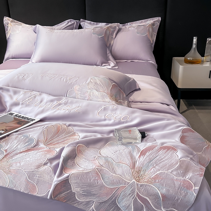 91家纺网 家纺一手货源 找家纺 置顶家纺 2025新款水洗天丝夏被四件套-coco小姐 COCO小姐-香芋紫