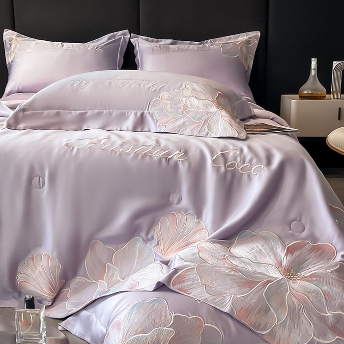 91家纺网 家纺一手货源 找家纺 置顶家纺 2025新款水洗天丝夏被四件套-coco小姐 COCO小姐-香芋紫