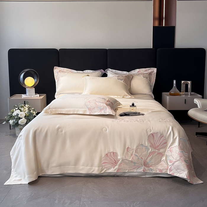 91家纺网 家纺一手货源 找家纺 置顶家纺 2025新款水洗天丝夏被四件套-coco小姐 COCO小姐-奶昔白