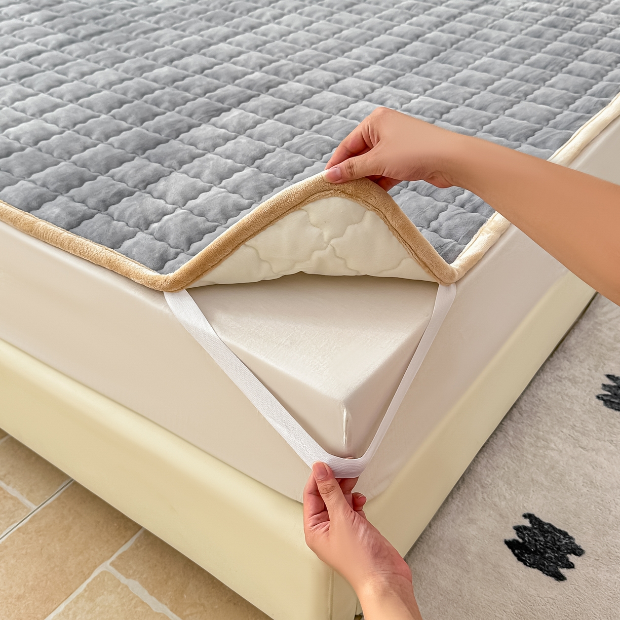 91家纺网 家纺一手货源 找家纺 棉森家纺 2025新款亲肤舒适高克重牛奶绒夹棉床褥床垫垫子 灰色