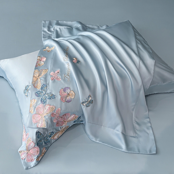 91家纺网 家纺一手货源 找家纺 置顶家纺 2025新款双面水洗天丝四件套-花不尽 花不尽-天蓝