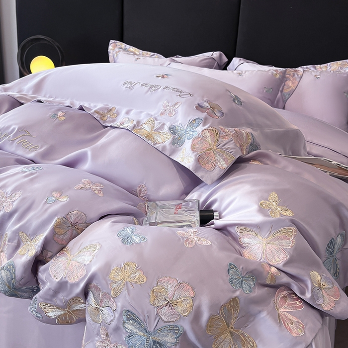 91家纺网 家纺一手货源 找家纺 置顶家纺 2025新款双面水洗天丝四件套-花不尽 花不尽-香芋紫