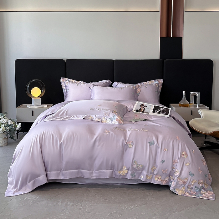 91家纺网 家纺一手货源 找家纺 置顶家纺 2025新款双面水洗天丝四件套-花不尽 花不尽-香芋紫