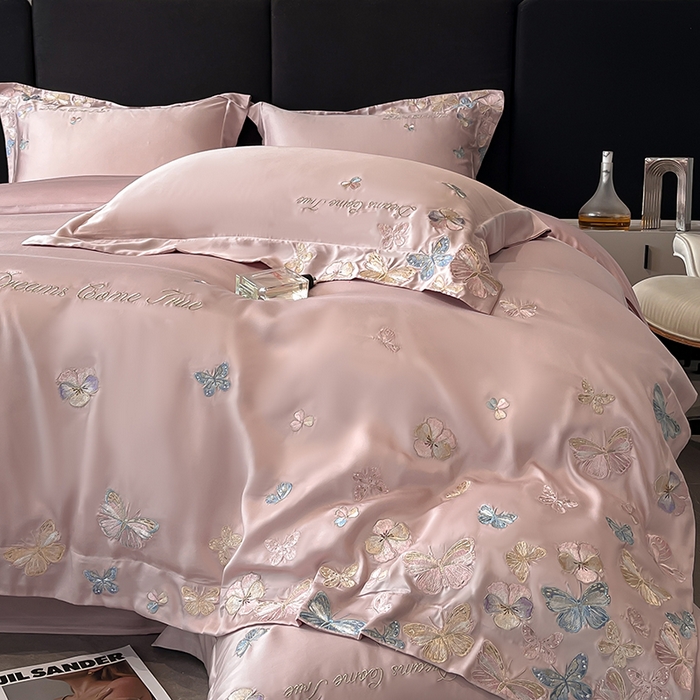 91家纺网 家纺一手货源 找家纺 置顶家纺 2025新款双面水洗天丝四件套-花不尽 花不尽-浅豆沙