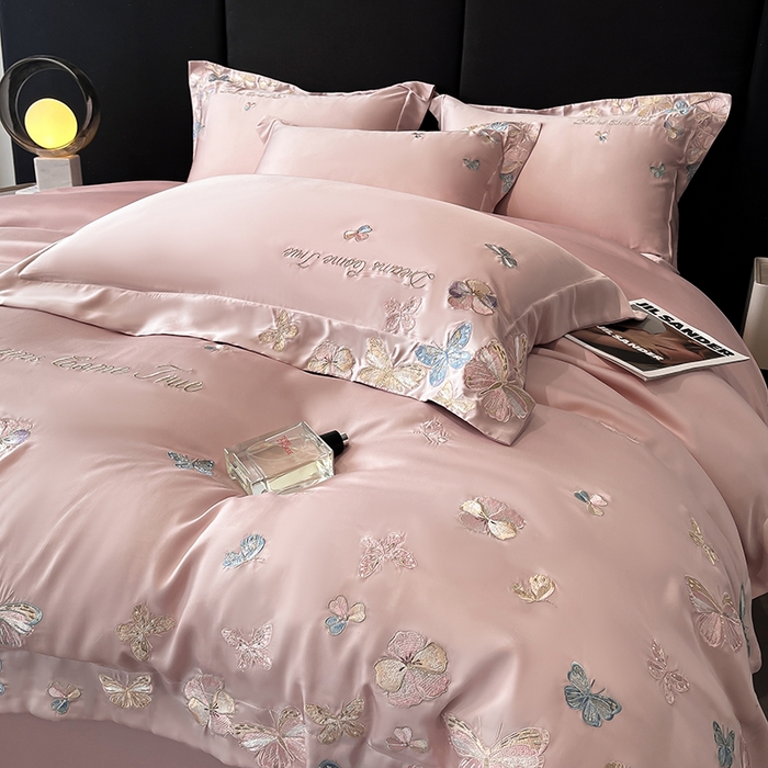 91家纺网 家纺一手货源 找家纺 置顶家纺 2025新款双面水洗天丝四件套-花不尽 花不尽-浅豆沙