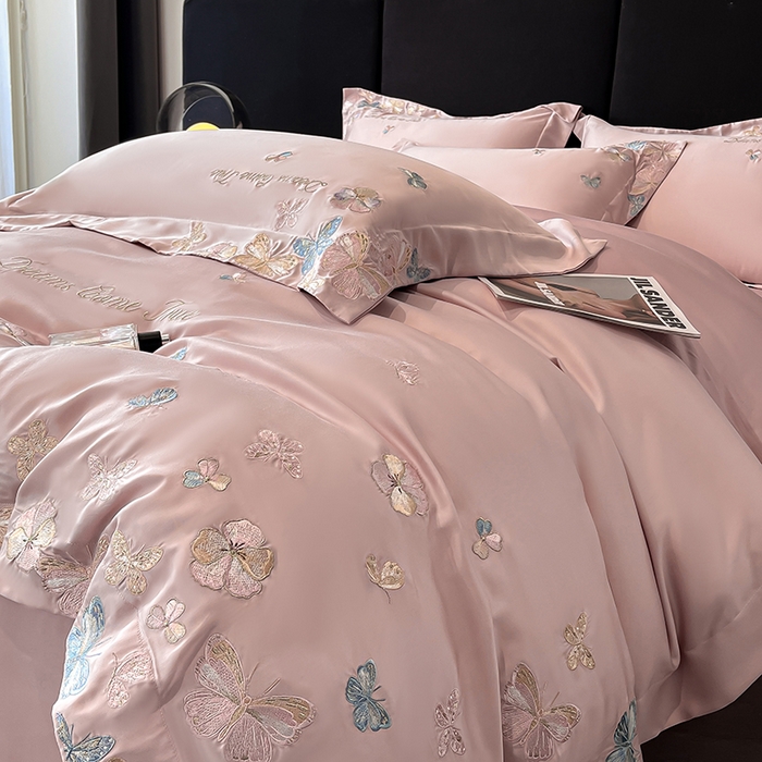 91家纺网 家纺一手货源 找家纺 置顶家纺 2025新款双面水洗天丝四件套-花不尽 花不尽-浅豆沙