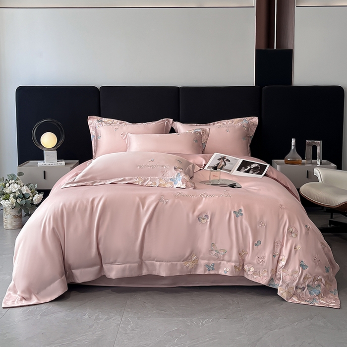 91家纺网 家纺一手货源 找家纺 置顶家纺 2025新款双面水洗天丝四件套-花不尽 花不尽-浅豆沙