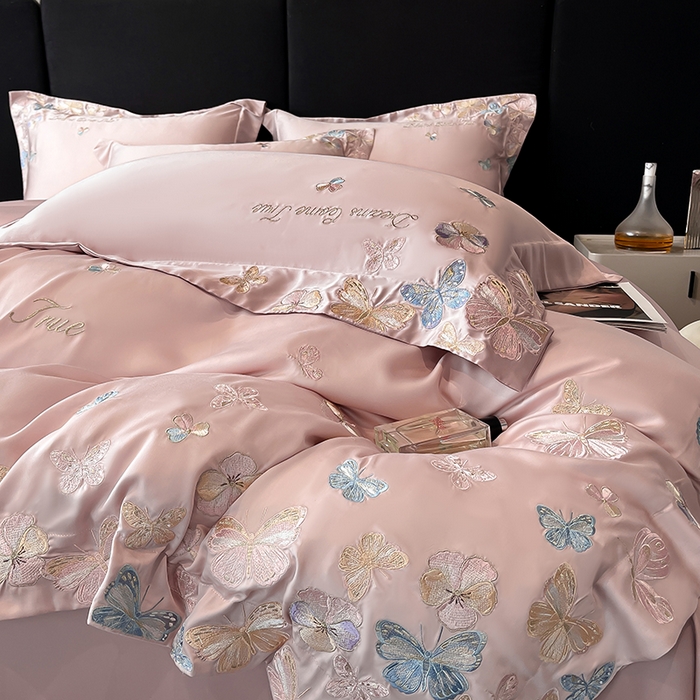 91家纺网 家纺一手货源 找家纺 置顶家纺 2025新款双面水洗天丝四件套-花不尽 花不尽-浅豆沙