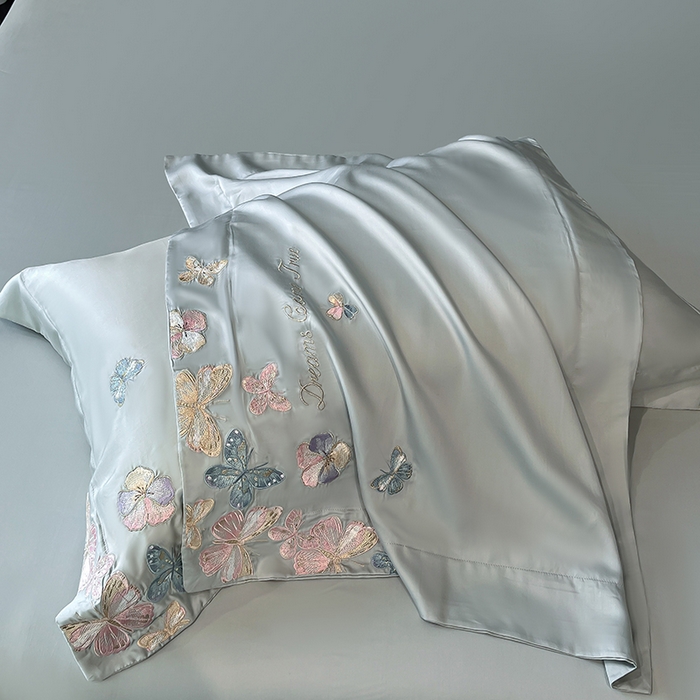 91家纺网 家纺一手货源 找家纺 置顶家纺 2025新款双面水洗天丝四件套-花不尽 花不尽-繁星蓝