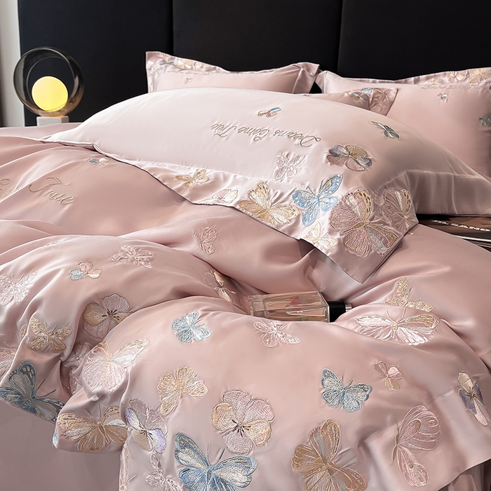 91家纺网 家纺一手货源 找家纺 置顶家纺 2025新款双面水洗天丝四件套-花不尽 花不尽-浅豆沙