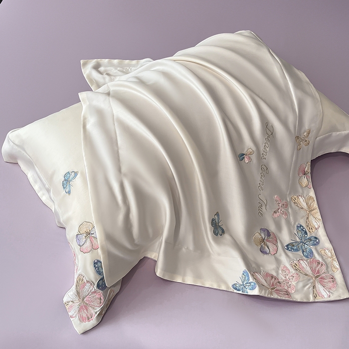 91家纺网 家纺一手货源 找家纺 置顶家纺 2025新款双面水洗天丝四件套-花不尽 花不尽-白+香芋紫