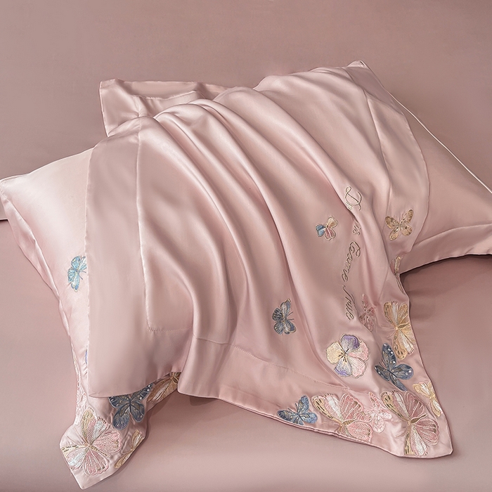 91家纺网 家纺一手货源 找家纺 置顶家纺 2025新款双面水洗天丝四件套-花不尽 花不尽-浅豆沙