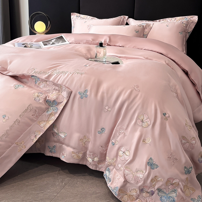 91家纺网 家纺一手货源 找家纺 置顶家纺 2025新款双面水洗天丝四件套-花不尽 花不尽-浅豆沙