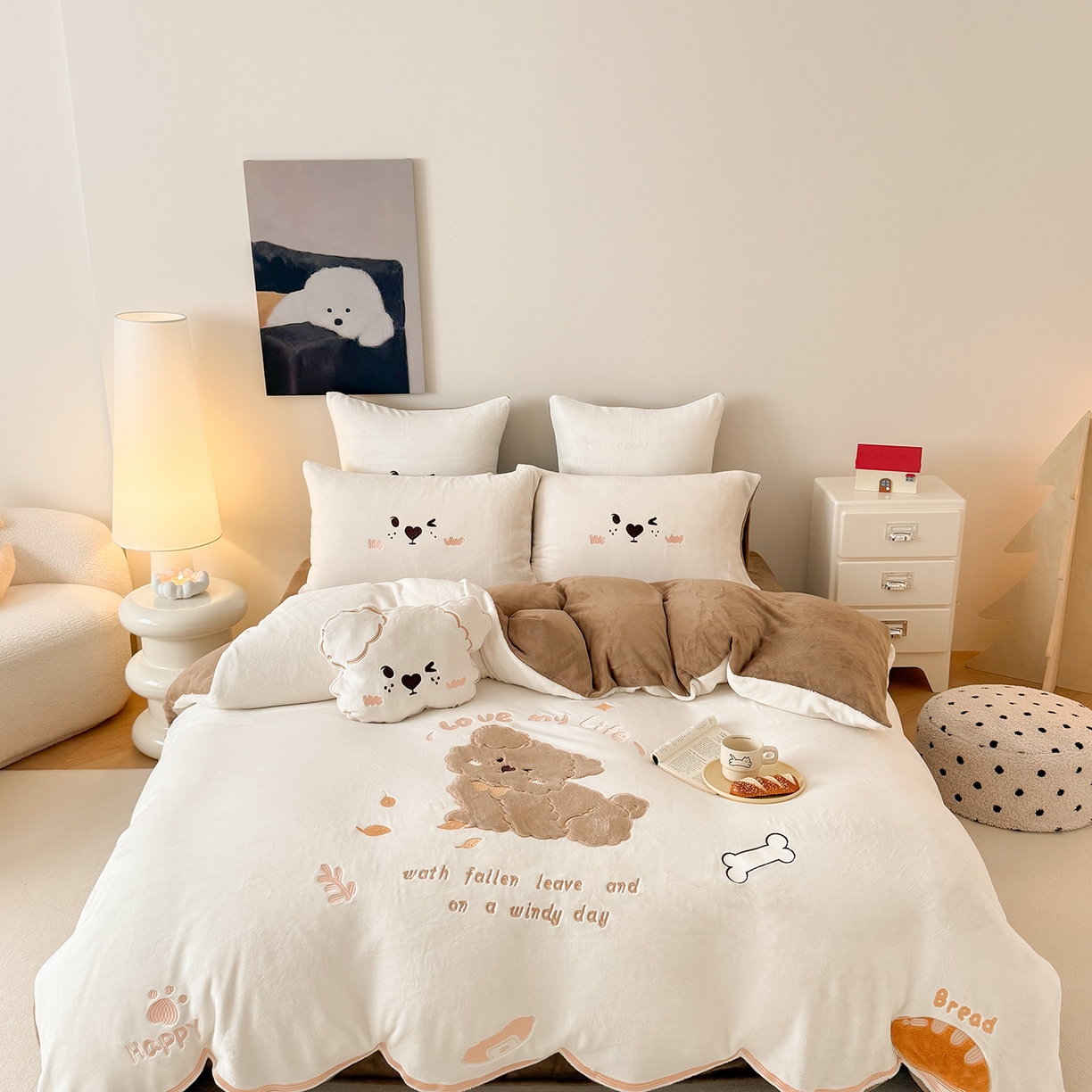 91家纺网 家纺一手货源 找家纺 （总）西西家居 2025新款全消光正宗230g牛奶绒四件套-汪星人