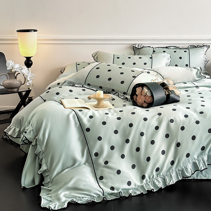 91家纺网 家纺一手货源 找家纺 （总）置顶家纺 2025新款波点双面水洗天丝四件套