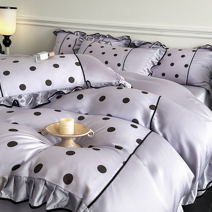 91家纺网 家纺一手货源 找家纺 置顶家纺 2025新款波点双面水洗天丝四件套 波点-香芋紫