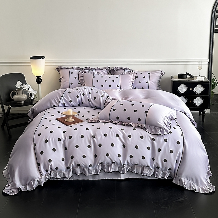 91家纺网 家纺一手货源 找家纺 置顶家纺 2025新款波点双面水洗天丝四件套 波点-香芋紫