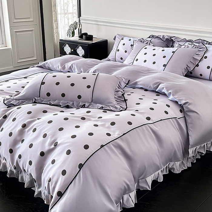 91家纺网 家纺一手货源 找家纺 置顶家纺 2025新款波点双面水洗天丝四件套 波点-香芋紫