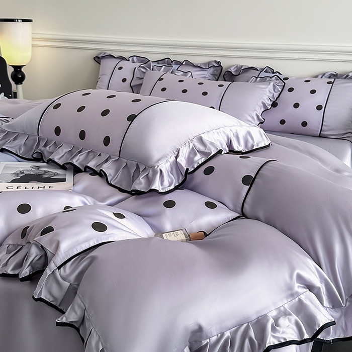 91家纺网 家纺一手货源 找家纺 置顶家纺 2025新款波点双面水洗天丝四件套 波点-香芋紫