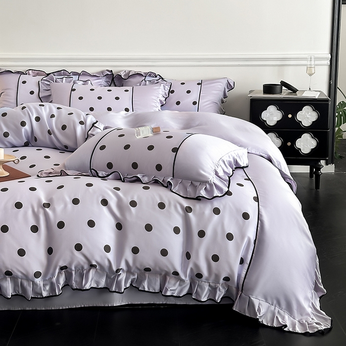 91家纺网 家纺一手货源 找家纺 置顶家纺 2025新款波点双面水洗天丝四件套 波点-香芋紫