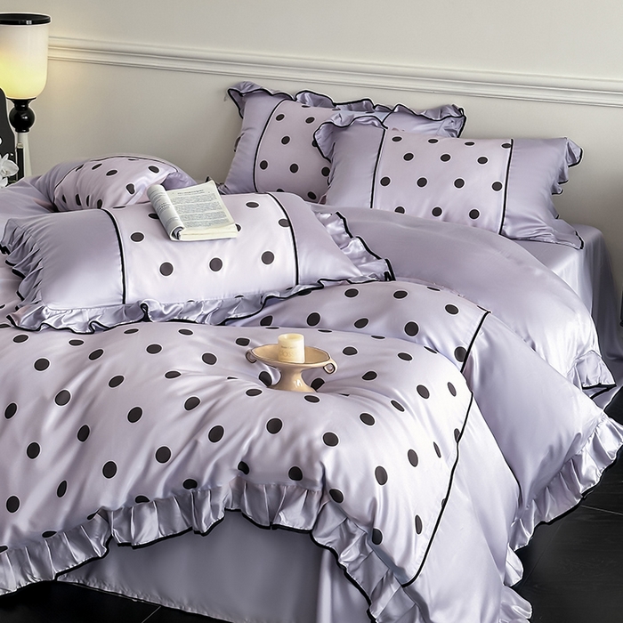 91家纺网 家纺一手货源 找家纺 置顶家纺 2025新款波点双面水洗天丝四件套 波点-香芋紫