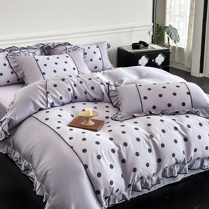 91家纺网 家纺一手货源 找家纺 置顶家纺 2025新款波点双面水洗天丝四件套 波点-香芋紫