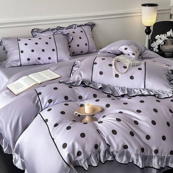 91家纺网 家纺一手货源 找家纺 置顶家纺 2025新款波点双面水洗天丝四件套 波点-香芋紫