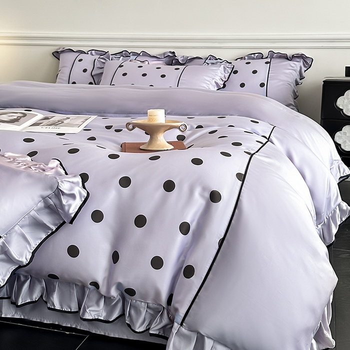 91家纺网 家纺一手货源 找家纺 置顶家纺 2025新款波点双面水洗天丝四件套 波点-香芋紫