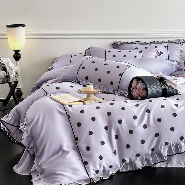 91家纺网 家纺一手货源 找家纺 置顶家纺 2025新款波点双面水洗天丝四件套 波点-香芋紫