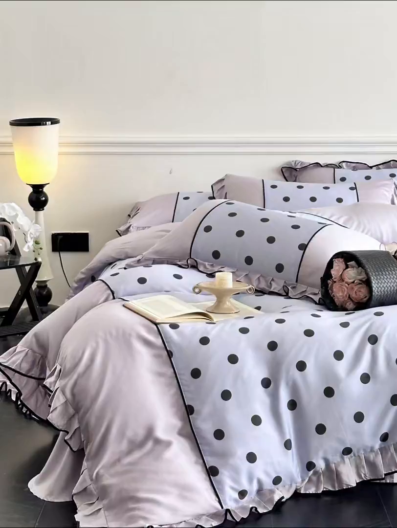 91家纺网 家纺一手货源 找家纺 置顶家纺 2025新款波点双面水洗天丝四件套 波点-香芋紫