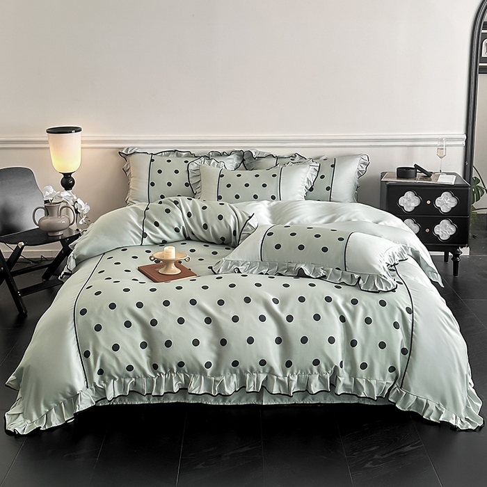 91家纺网 家纺一手货源 找家纺 置顶家纺 2025新款波点双面水洗天丝四件套 波点-水蓝