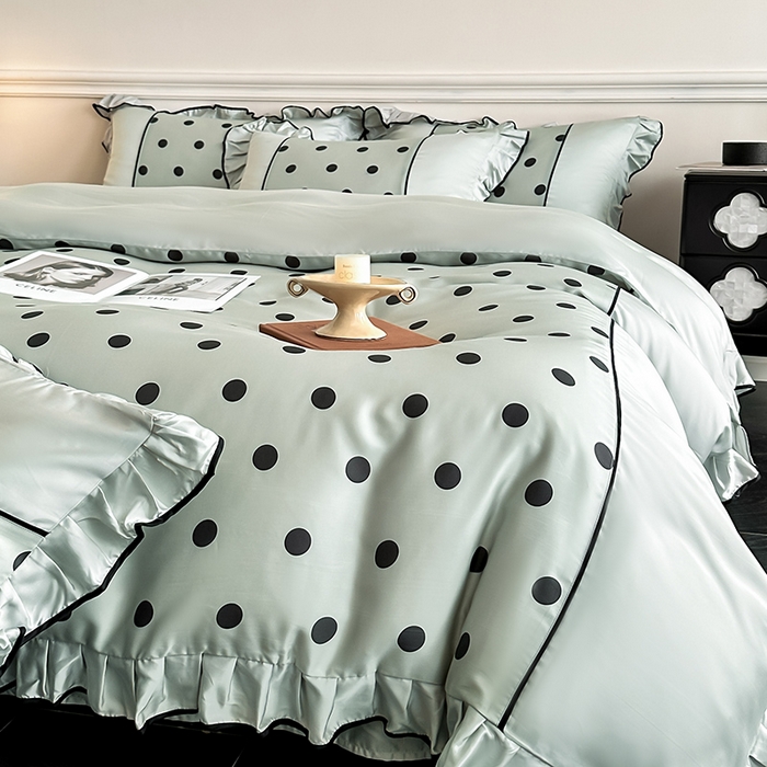 91家纺网 家纺一手货源 找家纺 置顶家纺 2025新款波点双面水洗天丝四件套 波点-水蓝