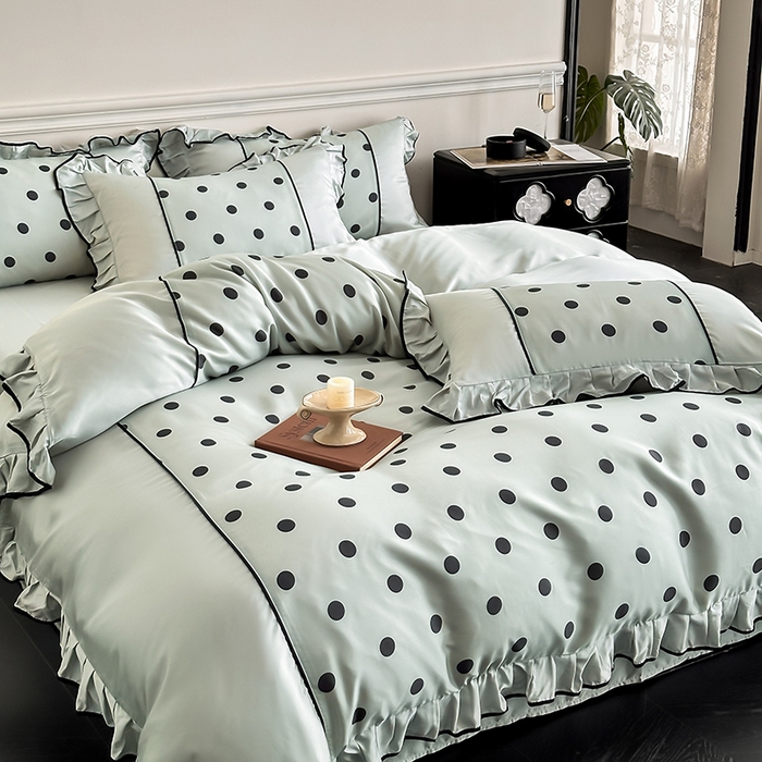 91家纺网 家纺一手货源 找家纺 置顶家纺 2025新款波点双面水洗天丝四件套 波点-水蓝