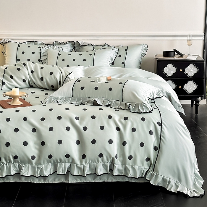 91家纺网 家纺一手货源 找家纺 置顶家纺 2025新款波点双面水洗天丝四件套 波点-水蓝