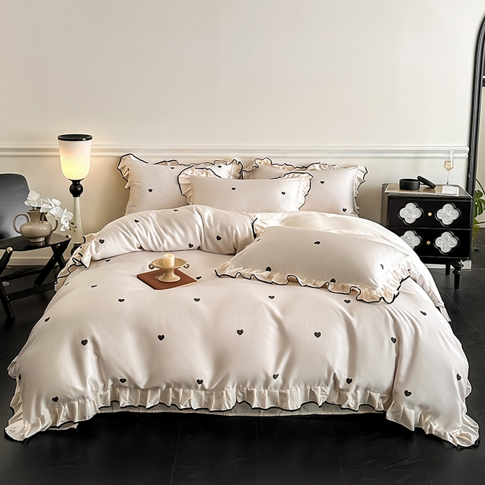 置顶家纺 2025新款初心蝴蝶结水洗天丝印花四件套 初心-奶昔白