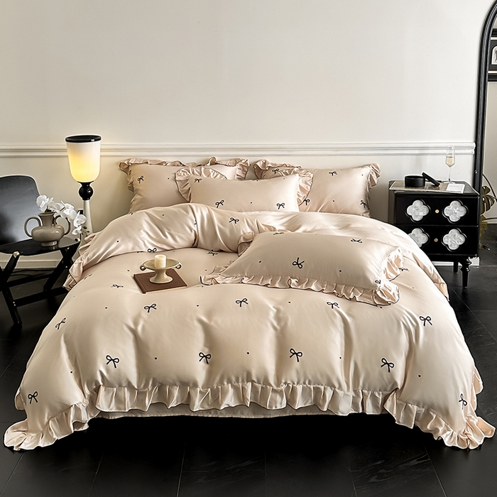 91家纺网 家纺一手货源 找家纺 （总）置顶家纺 2025新款初心蝴蝶结水洗天丝印花四件套