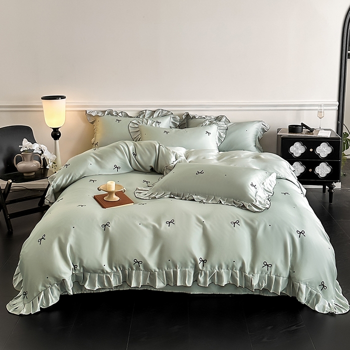 置顶家纺 2025新款初心蝴蝶结水洗天丝印花四件套 蝴蝶结-繁星蓝