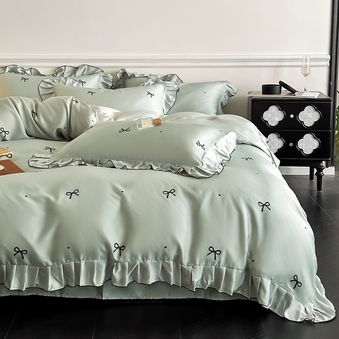 91家纺网 家纺一手货源 找家纺 置顶家纺 2025新款初心蝴蝶结水洗天丝印花四件套 蝴蝶结-繁星蓝