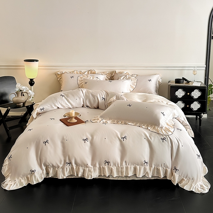 91家纺网 家纺一手货源 找家纺 （总）置顶家纺 2025新款初心蝴蝶结水洗天丝印花四件套