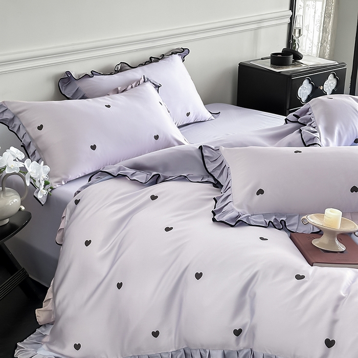 91家纺网 家纺一手货源 找家纺 置顶家纺 2025新款初心蝴蝶结水洗天丝印花四件套 初心-香芋紫