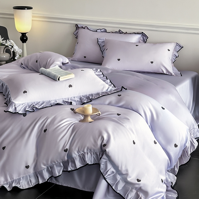 91家纺网 家纺一手货源 找家纺 置顶家纺 2025新款初心蝴蝶结水洗天丝印花四件套 初心-香芋紫