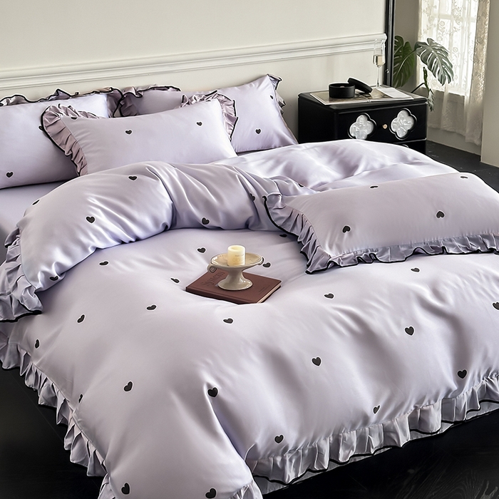 91家纺网 家纺一手货源 找家纺 置顶家纺 2025新款初心蝴蝶结水洗天丝印花四件套 初心-香芋紫