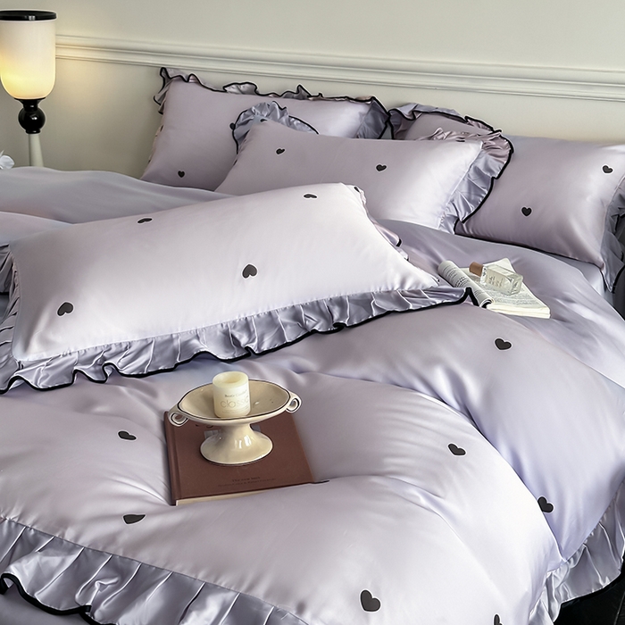 91家纺网 家纺一手货源 找家纺 置顶家纺 2025新款初心蝴蝶结水洗天丝印花四件套 初心-香芋紫