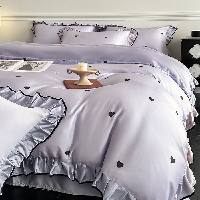 91家纺网 家纺一手货源 找家纺 置顶家纺 2025新款初心蝴蝶结水洗天丝印花四件套 初心-香芋紫