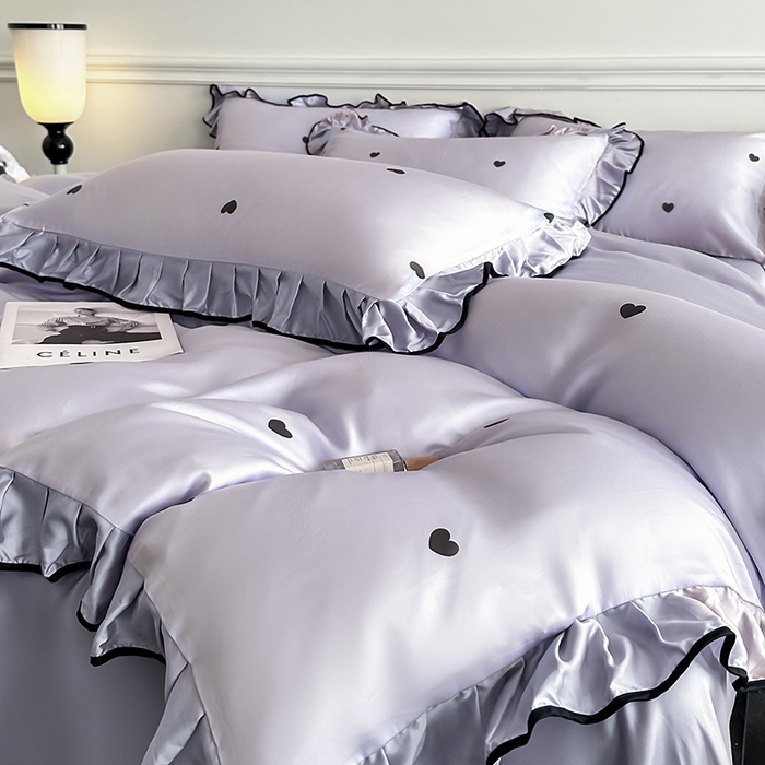 91家纺网 家纺一手货源 找家纺 置顶家纺 2025新款初心蝴蝶结水洗天丝印花四件套 初心-香芋紫