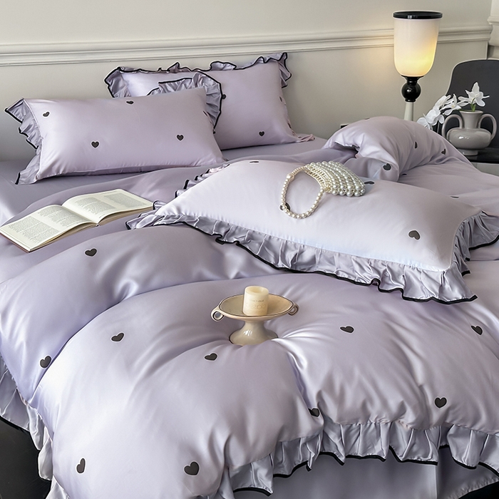 91家纺网 家纺一手货源 找家纺 置顶家纺 2025新款初心蝴蝶结水洗天丝印花四件套 初心-香芋紫