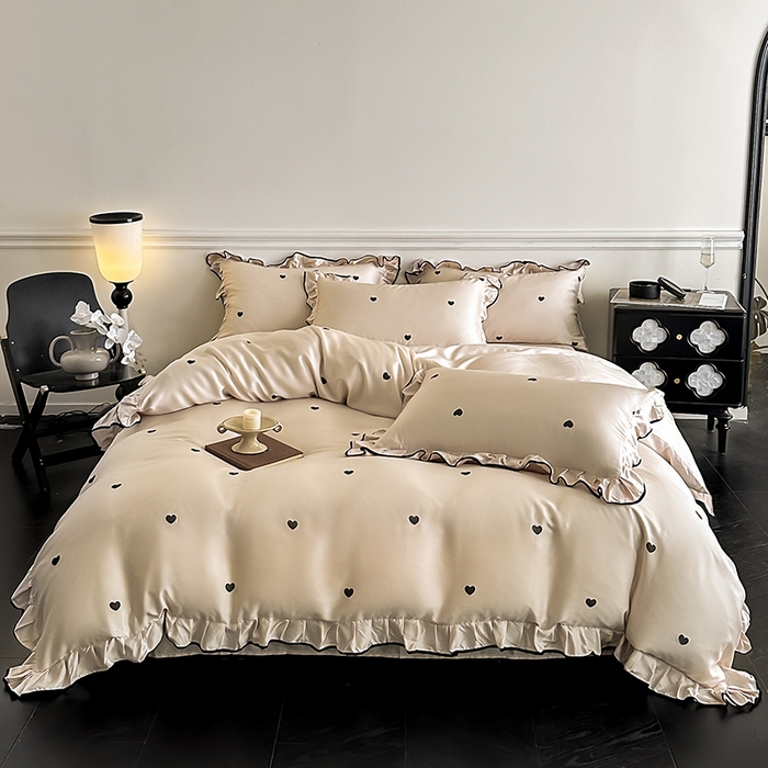 置顶家纺 2025新款初心蝴蝶结水洗天丝印花四件套 初心-咖色