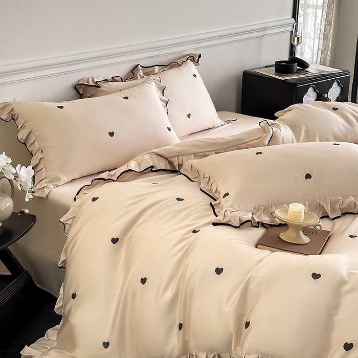 91家纺网 家纺一手货源 找家纺 置顶家纺 2025新款初心蝴蝶结水洗天丝印花四件套 初心-咖色